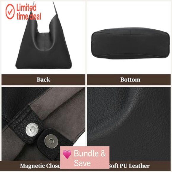 Soft Vegan Leather Hobo Bag, Slouchy Tote for Work Travel Everyday - Picture 6 of 8